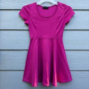 Luna Tiks S Skater Dress Women Magenta Cotton Blend Stretch Casual Flirty Mini